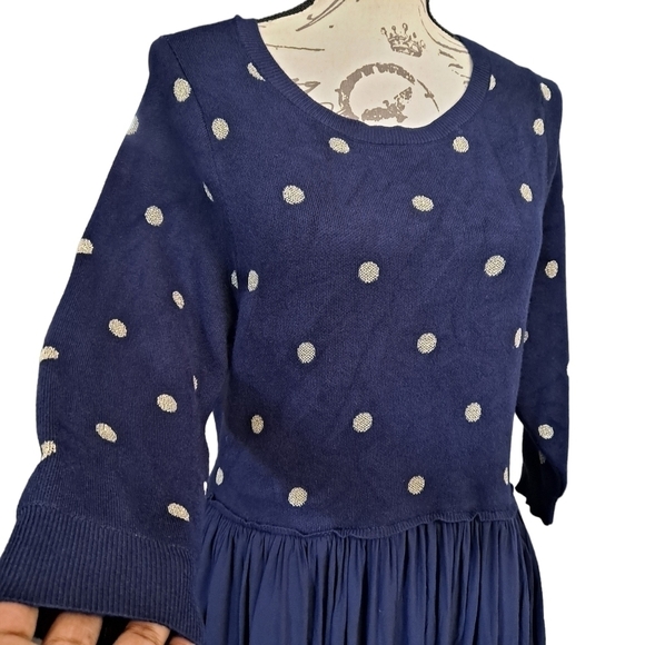 Torrid skater mini challis dress knit navy blue gold polka dot preppy 0X 💖 - Picture 8 of 14